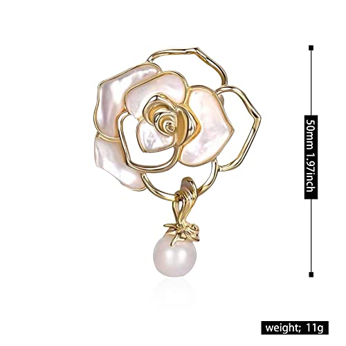 Image of Women Camellia Flower Pearl Enamel Brooch Pins for Ladies Jewelry Fashion