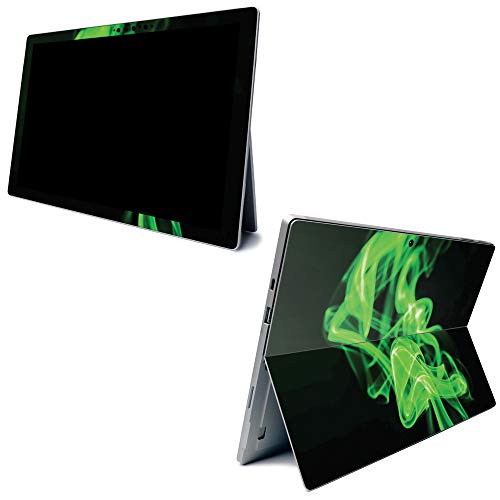 Image of MightySkins Carbon Fiber Skin for Microsoft Surface Pro 7 - Green Flames | Textured Carbon Fiber Finish | Easy to Apply, Remove, and Change Styles | Made in The USA