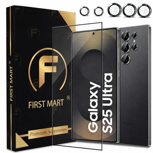 Image of FIRST MART Tempered Glass for Samsung Galaxy S25 Ultra 5G with Green Camera Ring Guard & Installation Kit | HD Clear Edge-to-Edge Screen Protector, Scratch Resistant, Case-Friendly | Pack of 1