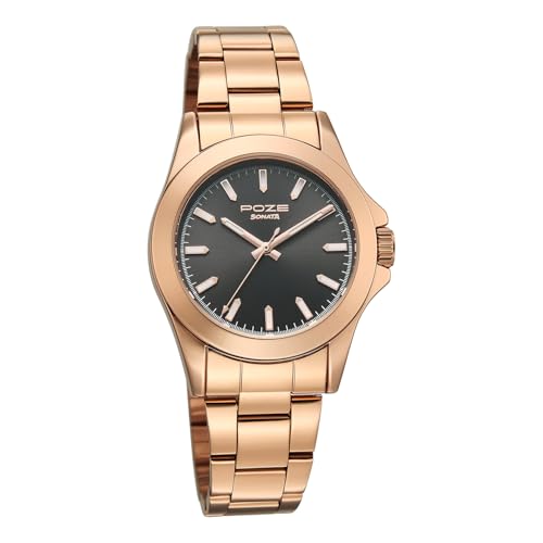 Sonata Poze 8 Quartz Analog with Black Dial IP Rose Gold Stainless Steel Strap Watch for Men - SP70105WM01W