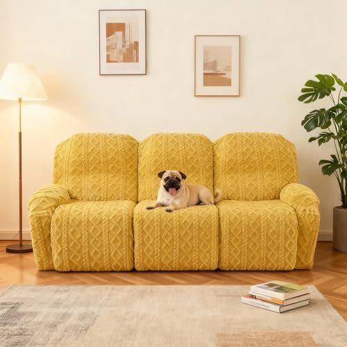 Image of JOKIVTOU Recliner Sofa Covers 8-Pieces Reclining Couch Slipcovers 3 Seater Stretch Recliner Furniture Protector with Elastic Bottom& Pocket, Soft Fitted Washable Stay in Place