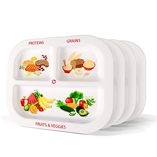 Health Beet Portion Plate for Kids, Toddlers - Rectangle Kids Plates with Dividers