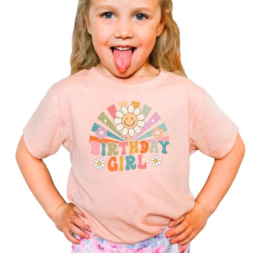 Birthday Girl Rainbow Sunbeam T-Shirt Girls Bday Retro Groovy Flower Tee2