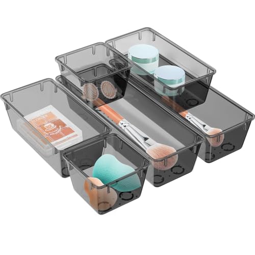 Image of WOWBOX 12 Pack Clear Drawer Organizer Set, Acrylic Drawer Storage Trays, Storage Bins for Makeup, Cosmetics, Jewelries, Utensils, Gadgets, Office, Black