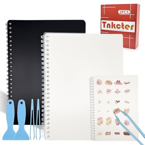 Álbum reutilizable para stickers A5, 2 unidades (negro y transparente), 30+30 hojas sueltas, 4 herramientas, almacenamiento de stickers, para journaling y proyectos artesanales miniatura 1