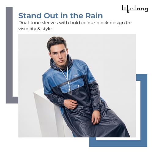 Image of Lifelong Waterproof Unisex Rain Coat Hooded Full Sleeves Outdoor Men, Women, Boys & Girls Rainwear Poncho Raincoat for Camping, Hiking & Travelling (1Pc)