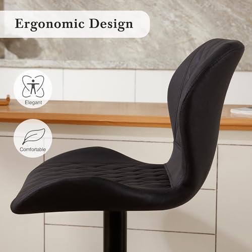 Image of Modern Bar Stools, Swivel Barstools Counter Height with High Backrest, Adjustable Fabric Bar Stools for Kitchen Island Chairs Black