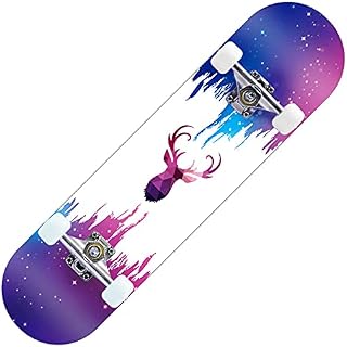 BOLLAER Maple Skateboard, Complete Skateboard 80 x 20cm / 31.5 x 8inch Maple Double Kick Deck Concave Cruiser Beginner Skateboard Teen Girl Adult Scooter