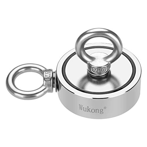 Wukong Double-Sided Fishing Magnets Set,960 LBS Pulling Force Strong Neodymium Magnet with Heavy Duty Rope for Magnet Fishing,2.95" Diameter - Magnet for River or Lake Fishing