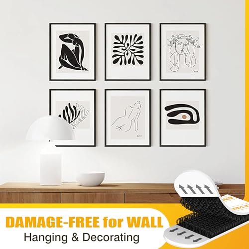 Image of EMITEVER Heavy Duty Picture Hangers, Damage Free Hanging Hooks Without Nails, Medium Wall Strips Adhesive Poster Sticky Black 20-Pairs (40 Strips)