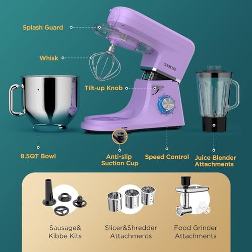 COOKLEE-6-IN-1-Stand-Mixer-85-Qt-Multifunctional-Electric-Kitchen-Mixer-with-9-Accessories-for-Most-Home-Cooks-SM-1507BM-Lavender