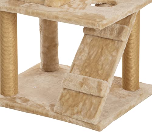 Image of Callas Large Cat Tree Tree with Sisal Scratching Posts, Dangling Balls, Stairs and 1 Big House | Cat Tower Furniture Kitty Activity Centre Kitten Play House (Height-46 Inch|Cat-401-Cream)