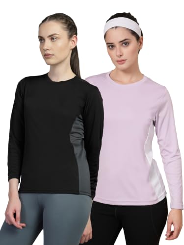 Image of CHKOKKO Women's Activewear Sports Gym Workout Full Sleeve T-Shirt Lightweight UV Protection Breathable Stretch Round Crew Neck for Training Running Yoga