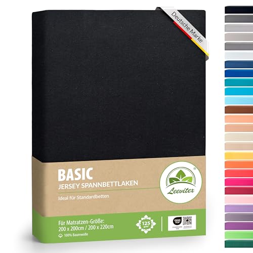 leevitex® Boxspringbett & Wasserbett Spannbettlaken | 100% Baumwolle | Markenqualität | Ökotex | 200 x 220 cm + 40 Steg - Schwarz