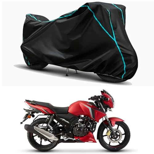 Image of Waterproof Bike Body Cover Compatible for | TVS Apache RTR 160 | Taffeta Fabric, Sky Piping Design, Bottom Elastic Fit | Dustproof, Sun UV & Rain Protection for All Weather.