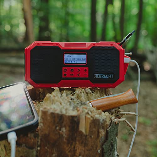 Albrecht DR 112, tragbares DAB+/UKW Outdoor Kurbelradio, 27911, SOS-Notruf, Taschenlampe, Solarmodul, PowerBank, IPX5 Wasserschutz Schwarz,rot – Bild 5
