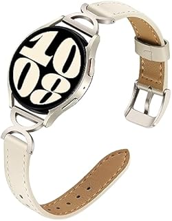 TRUMiRR Ersatz für Galaxy Watch 6 40mm Gold Armband Leder, 20mm Edelstahl Diamant Uhrenarmband Feminines Schmuck Armband für Samsung Galaxy Watch 6 5 4 40mm 44mm/Watch 6 Classic 43mm 47mm