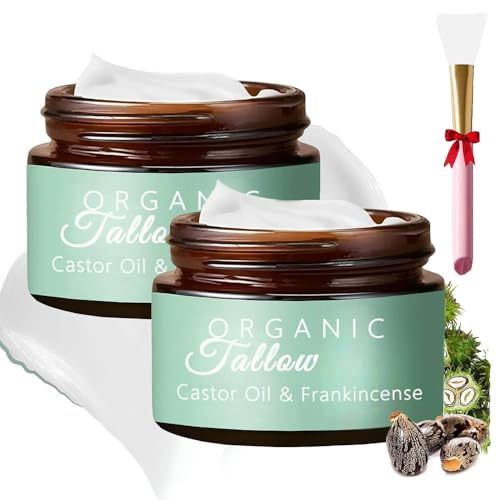 2pcs Grass-fed Beef Tallow with Frankincense Oil & Castor oil,Organic Beef Tallow Moisturizer for Skin,Frankincense Oil Moisturizing Face Cream for All Skin Types