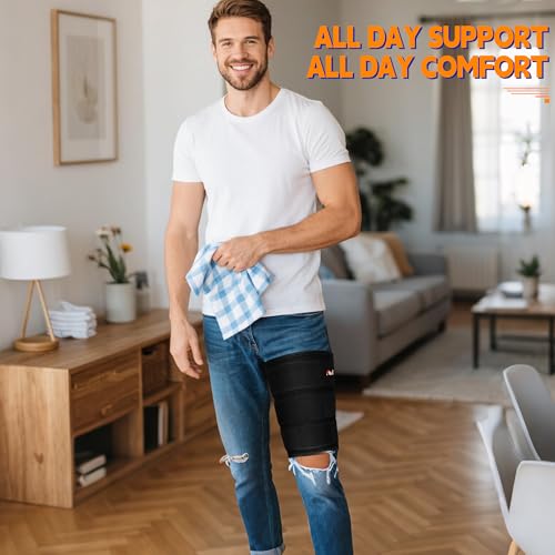 hiball adjustable thigh and hamstring compression sleeve with 3 pressure straps thigh brace for women men non-slip hamstring compression wrap quad support bandage upper leg brace for pulled groin