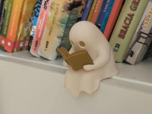 Image of 3D Printed Ghost Reading Night Light - Cute LED Glow Ghost Lamp for Kids Bedroom & Bookshelf - Cartoon Spooky Desk Decoration Halloween & Home Decor Gift for Book Lovers