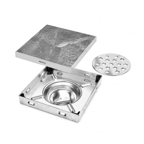 Image of GOEKA 6 inch x 6 inch Full SS 304 Tile & Marble Insert Floor Drain | Reverse Plate with Cockroach Trap | Square Drain Cover | Rust-Proof, Anti-Clog | Heavy-Duty Bathroom, Kitchen, Terrace & Balcony Drain