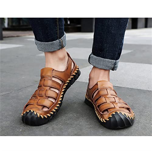 Shoes Men Genuine Leather Men's Sandals Beach Flat Leisure Sandals Outdoor Casual Shoe(48)3
