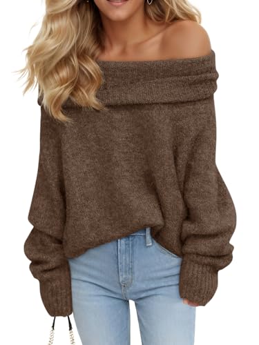 Image of Saodimallsu Womens Off The Shoulder Sweaters Oversized Long Sleeve Loose Ribbed Knit Fall Trendy Pullover Tops