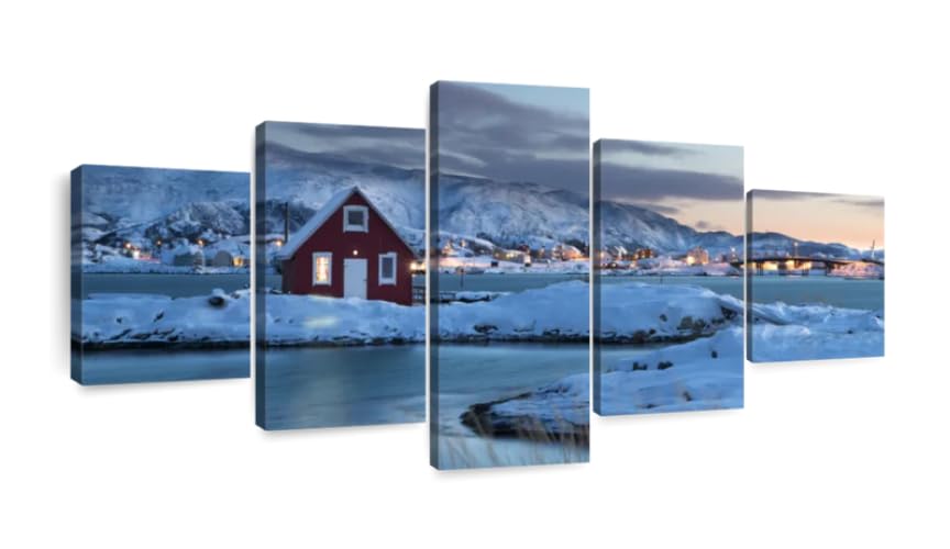 Art mural 5 parties Winter Rorbu toile imprimée de haute qualité 100x50cm