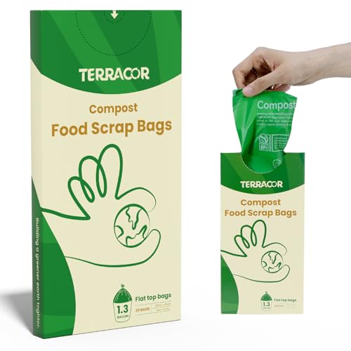 TERRACOR 1.3 to 1.6 Gallon Compostable Trash Bags, 35 Count Green Compost Bags for Countertop Bin, Food Waste, Dispenser Packs Organic Biodegradable Bags BPI Certified Meet ASTM D6400 Standard