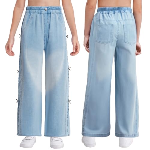 YiZYiF Girl's Baggy Long Pants Cute Wide Leg Flared Jeans Casual School Clothes High Waisted Denim Bottoms
