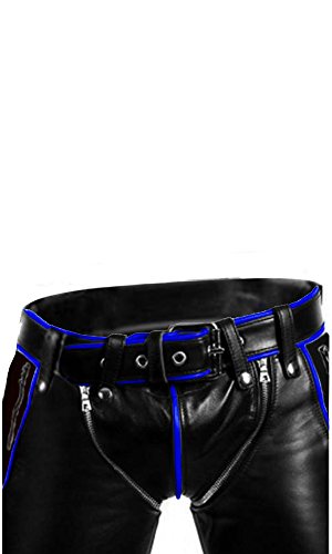 Sexy Real Black Blue Leather Heavy Duty Bondage Pants Jeans BLUF Gay3
