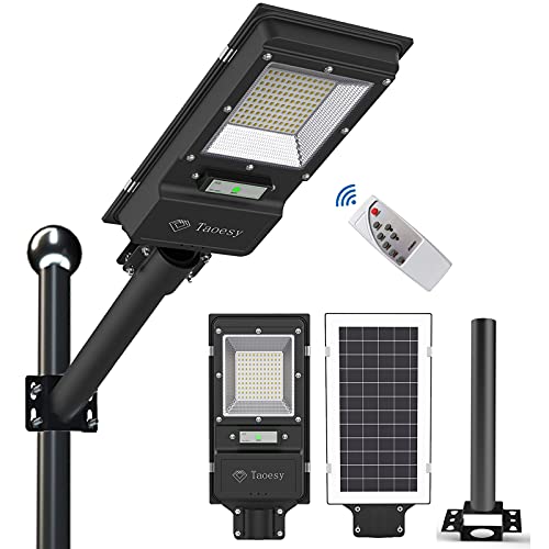 Review Product Solar LED Street Light Outdoor 6000LM Powered Street Lamp Dusk to Dawn with Remote Control for Yard, Garage, Patio, Garden, Swimming Pool, Pathway, Basketball Court