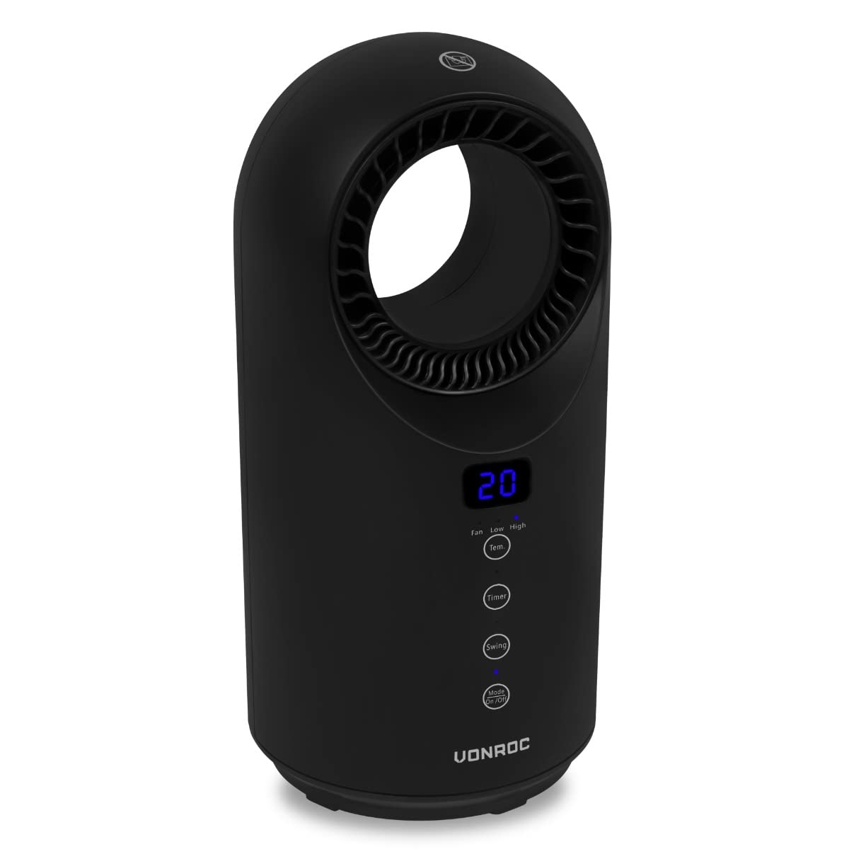 VONROC Termoventilatore Bladeless 1500W – Tecnologia Senza Pale, Riscaldamento Rapido, Oscillazione, Termostato 15–40°C, Timer 1–12H, Telecomando, Design Premium Nero Opaco – fino a 15 m² Nero