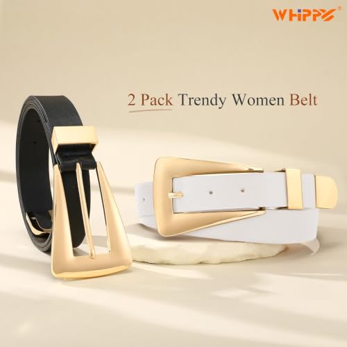 Image of WHIPPY 2 Pack Women Leather Belts Ladies Fashion Casual Waist Belt