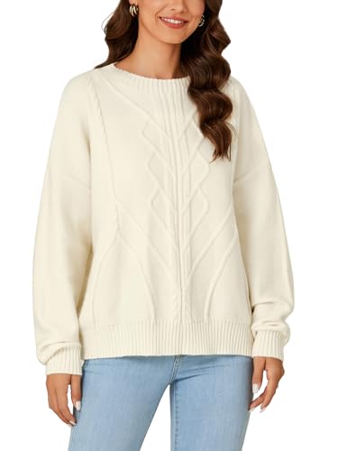 Image of LYANER Women's Cable Knit Crewneck Long Sleeve Pullover Oversize Vintage Sweater Top