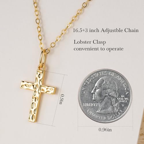 Cross Necklace for Women 14K Gold Cross Necklaces for Women Gold Crosses Chain Necklaces for Womens Retro Look with Wave Point Engraving Womens Crosses Pendant Necklace for Womens 22mm2
