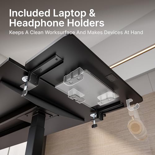 Image of PEGZONE Desk Extender Tray, 28 inch x 12 inch, with Laptop Holder, Large, Black | Desk Extension, Clamp on Desk Shelf, Clamp On Keyboard Tray for Office and Home, Workstation Organizer