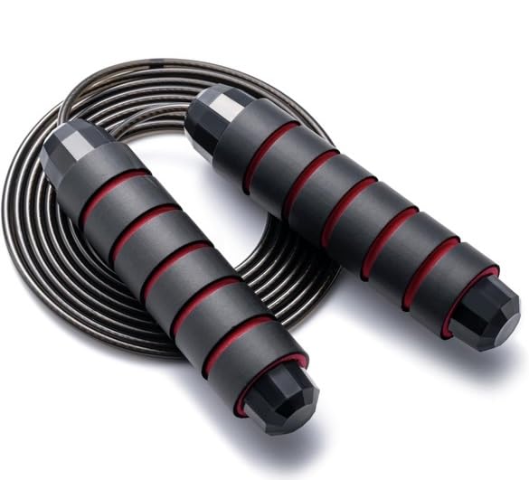 PGM Skipping Rope with Ball Bearings Rapid Speed Adjustable Jump Rope Cable and 6” Memory Foam Handles Ideal for Aerobic Exercise Like Speed Training, Extreme Jumping, Endurance Training and Gym