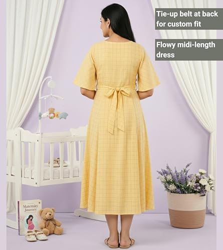 Image of DUMMY SHAPE Feeding Nighty | Maternity Dresses for Women Cotton Blend | Floral Pink Anarkali Kurta with Dual Nursing Zippers for Pregnancy & Breastfeeding | Gifts for Pregnant Women (