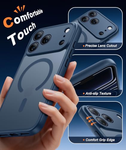 Image of FNTCASE for iPhone 17 Pro-Max Case: Translucent Blue Slim Cases Compatible with MagSafe, Full Camera Protection & Tempered Glass Protector, 14FT Military Grade Drop Tested, Matte Skin-Friendly Cover