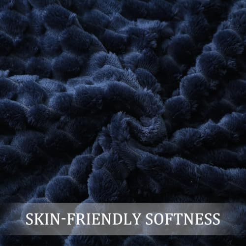 Image of Exclusivo Mezcla Large 3D Fleece Throw Blanket for Couch, Navy Blue | Extra Soft Fuzzy Plush Lightweight Throws, Cozy Fluffy Decorative Blankets for All Seasons, 50x70 Inches