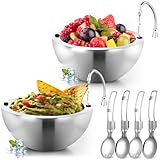 LemonRoad 2 Pack 16 oz Chilled Dip Bowl Stainless Steel Double Walled Ice Serving Bowl with 2 Sporks Spoons Cold Serving Dish for Parties Hummus, Salsa, Guacamole, Sauces, Pasta