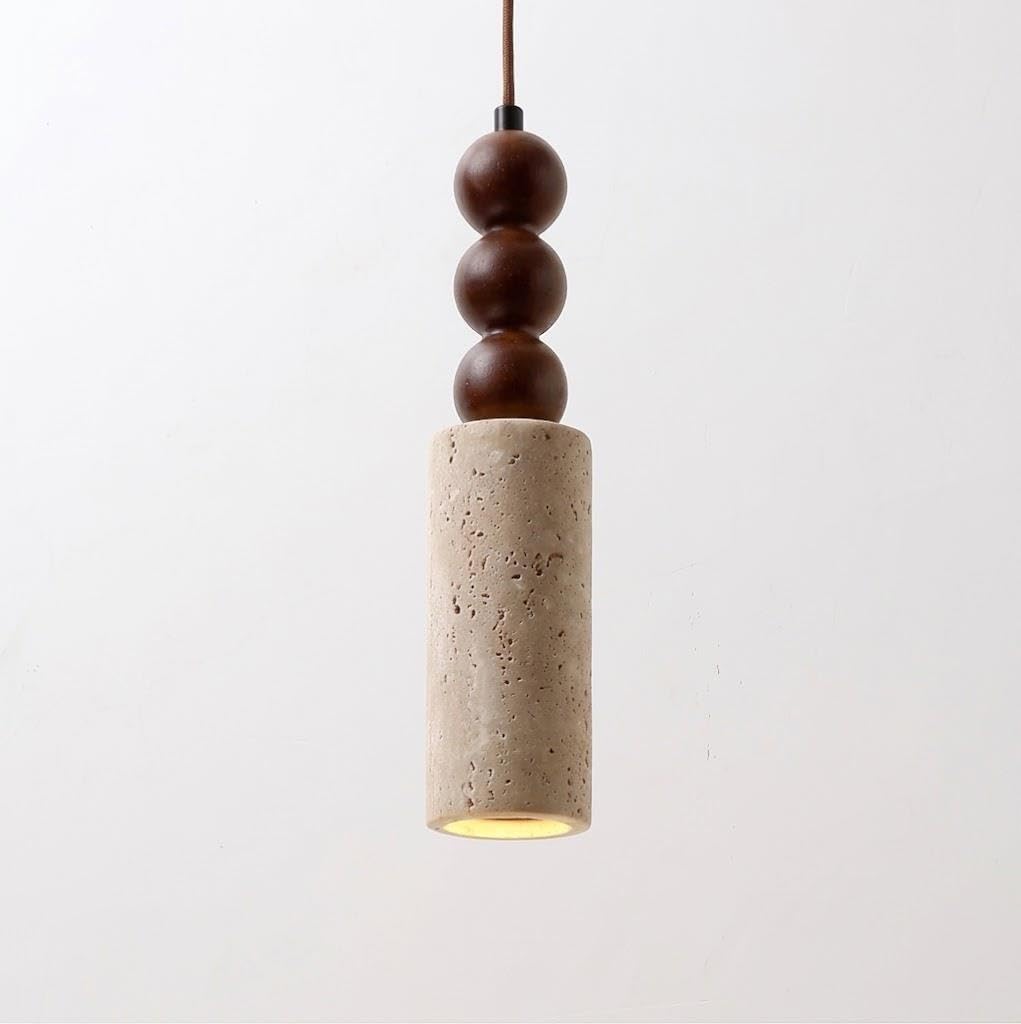 Luz Colgante Cilindro Travertino Madera, Lámpara Colgante para Bar