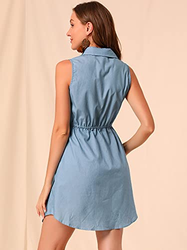 Image of Allegra K Women's Chambray Dress Sleeveless Button Down Jean Denim Shirt Dresses
