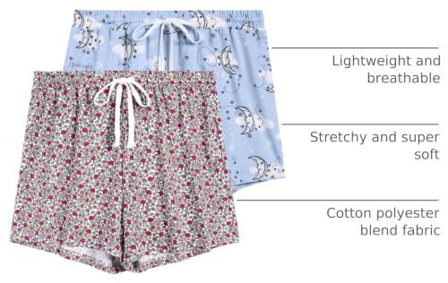 Image of 2 Pack Pajama Shorts for Women Cotton Sleep Shorts Casual Lounge Pants Drawstring Pj Bottoms