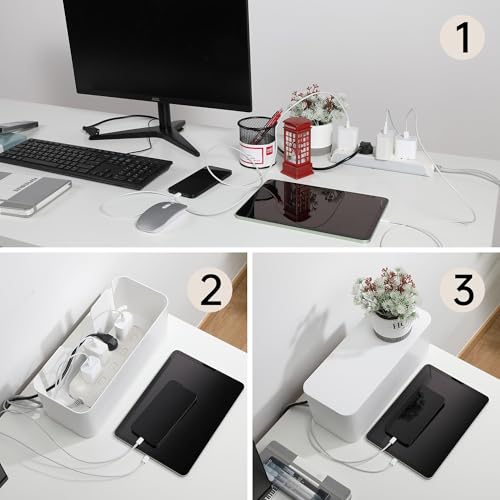 Image of YECAYE 2 Pack Cable Management Box, Pet Friendly Cable Box Organizer for Home & Office, Child-Proof Floor Cord Cover, Cord Management and Cord Hider, White