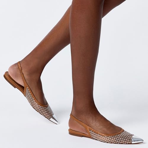 Nude Slingback Flats for Women Stylish Pointed Toe Design with Rhinestone Embellishments Comfortable Mesh Material for Breathable Slip on Experience Size 102