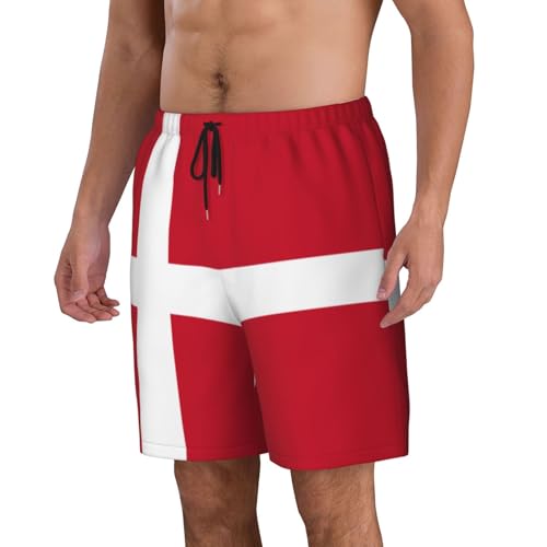 Danish Flag Men Beach Pants – Swim Trunks for Men,Quick-Dry and Comfortable, Suitable for Beach, Surf, and Everyday Wear Black2