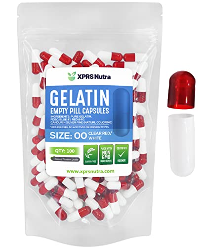 Image of XPRS Nutra Size 00 Empty Capsules - 100 Count Empty Gelatin Capsules - Pill DIY Capsule Filling - Fillable Pill Gel Caps for Do-It-Yourself Supplements (Clear Red /White)