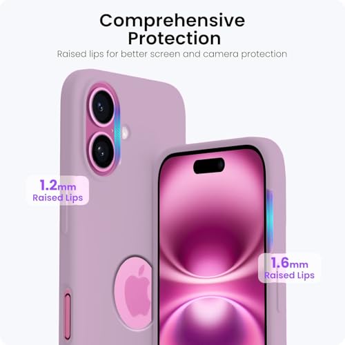 Image of Elzzi Microfiber Logo Cover Compatible for iPhone 16 Case Liquid Silicone Cases Full Body 4 Layer Protective Covers Shockproof Back Cover (Lilac)